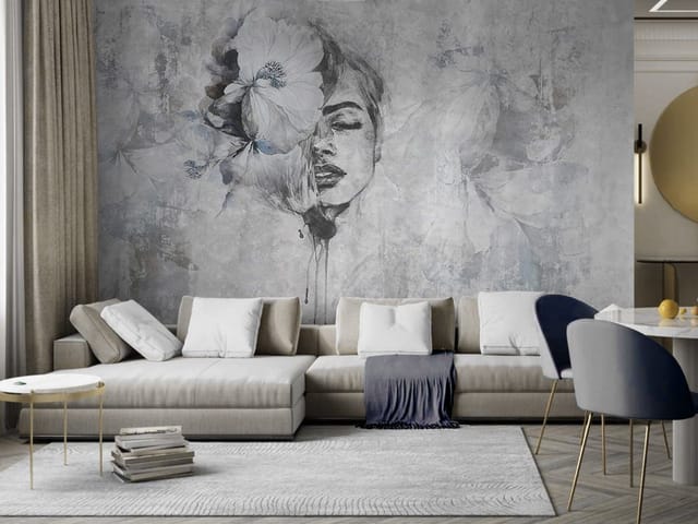 Fototapeta Tajemnicza twarz z kwiatem (kod: 26842) Fototapeta z twarzą kobiety z zamkniętymi oczami i dużym kwiatem