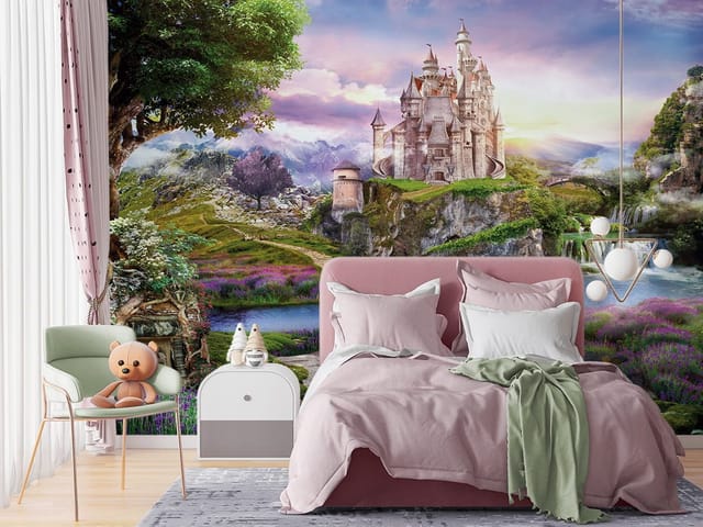 Fototapeta Zamek na wzgórzu z mostem