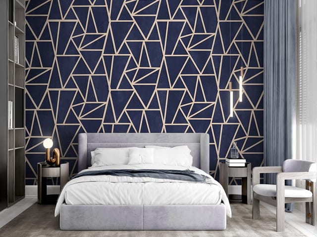 Fototapeta z geometrycznym wzorem trójkątów na ciemnoniebieskim tle