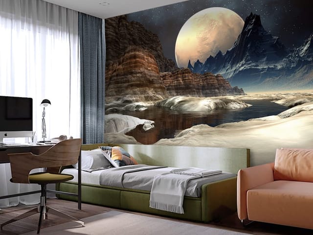 Fototapeta Księżyc nad górskim krajobrazem