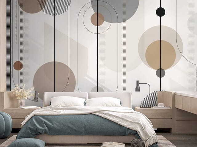 Fototapeta z geometrycznymi wzorami i dużymi okręgami w odcieniach brązu