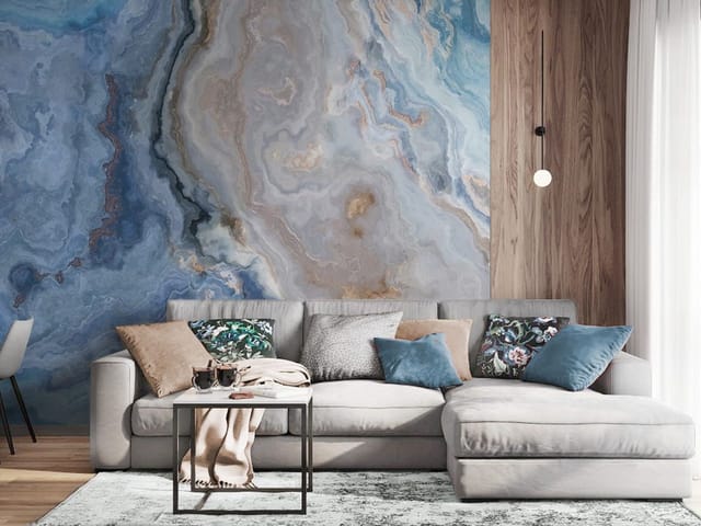 Fototapeta z abstrakcyjnymi wzorami w odcieniach niebieskiego i beżu