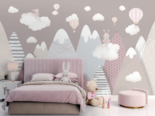 Fototapeta Góry z chmurami i balonami