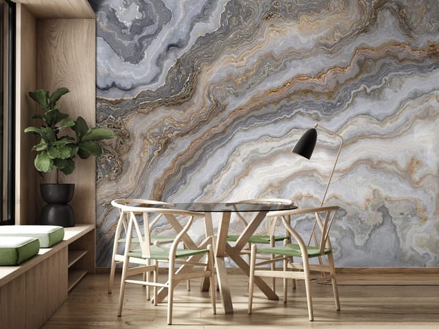 Fototapeta z marmurowym wzorem i falistymi liniami w szarych i brązowych odcieniach