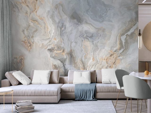 Fototapeta z abstrakcyjnymi wzorami marmuru, faliste linie i szarości