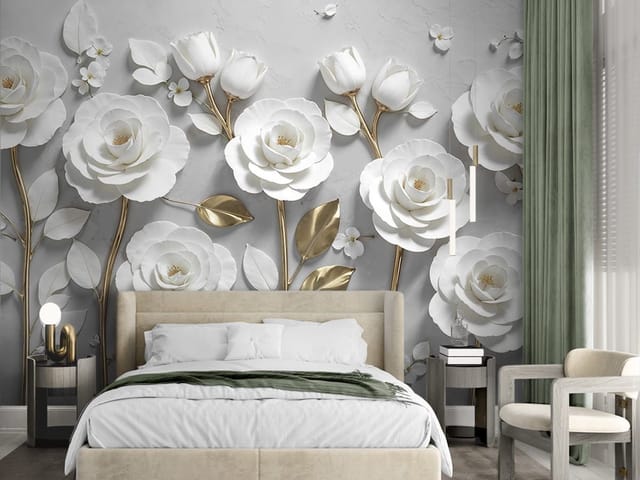 Fototapeta Białe róże na złotych łodygach (kod: 27006) Fototapeta Białe róże na złotych łodygach