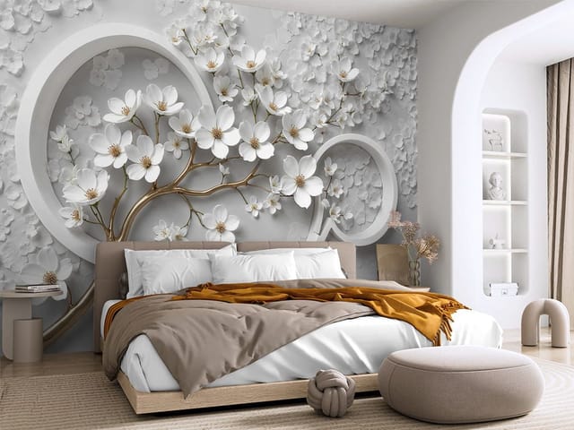 Fototapeta Gałąź z białymi kwiatami 3D (kod: 27010) Fototapeta Gałąź z białymi kwiatami 3D