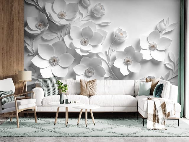 Fototapeta Białe Kwiaty na Gałęziach 3D