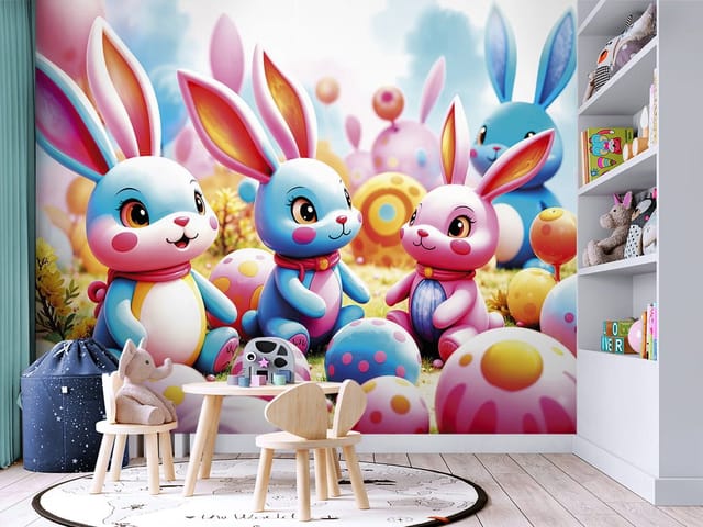 Fototapeta Kolorowe króliki na łące