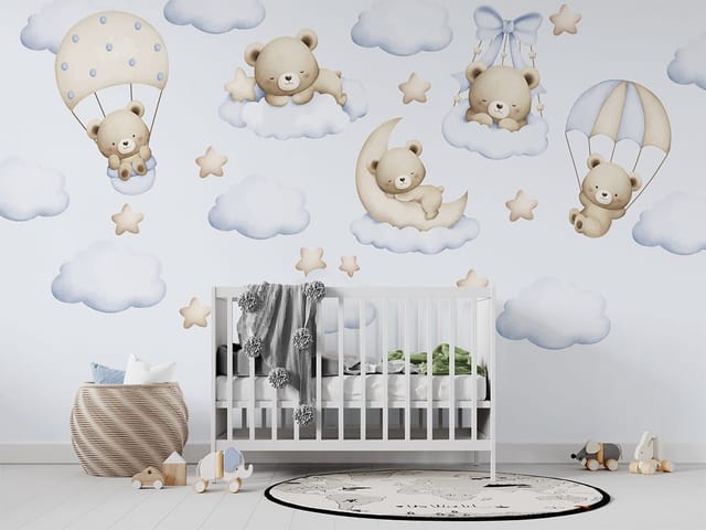 Fototapeta Misie na chmurkach i księżycu