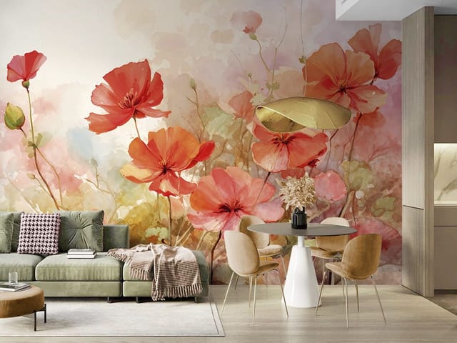 Fototapeta Czerwone maki na tle akwareli