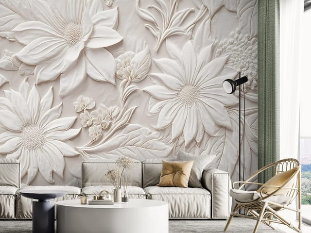 Fototapeta Reliefowe kwiaty na ścianie