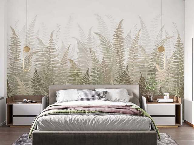 Fototapeta Zielone liście paproci na jasnym tle