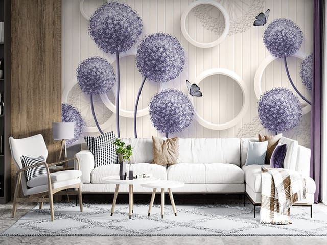 Fototapeta Fioletowe kwiaty i białe okręgi