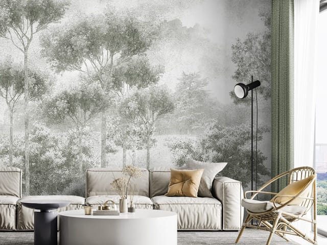 Fototapeta Leśne drzewa w mglistej aurze