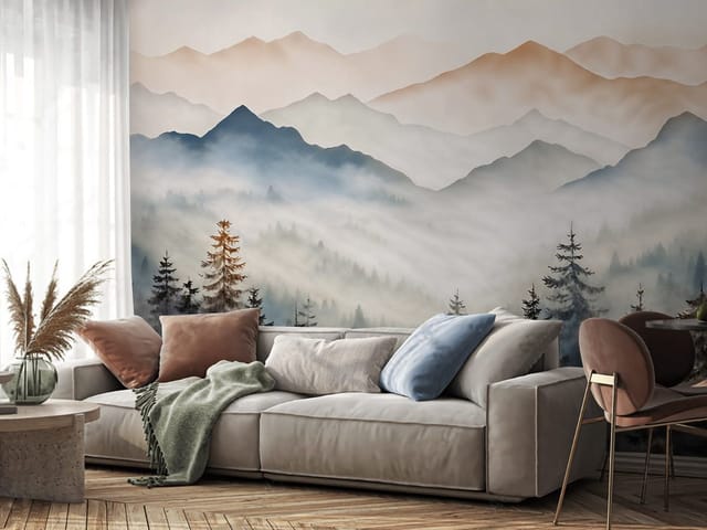 Fototapeta Spokojny górski krajobraz z drzewami