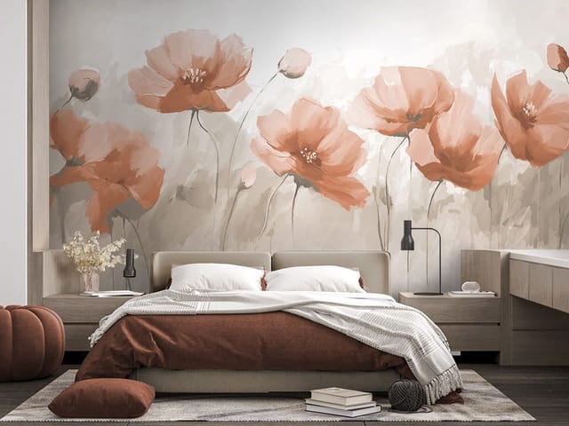 Fototapeta Czerwone maki na jasnym tle, czerwony