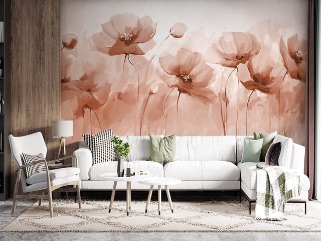 Fototapeta z dużymi kwiatami maków na rozmytym tle