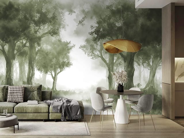 Fototapeta Gęsty las z wysokimi drzewami