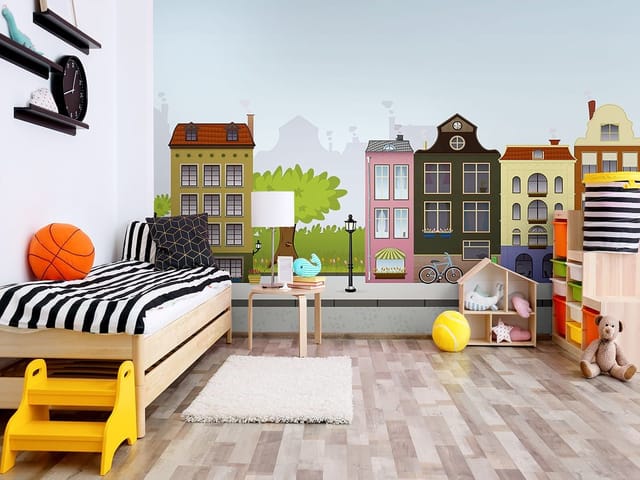 Fototapeta Kolorowe kamienice w spokojnej okolicy