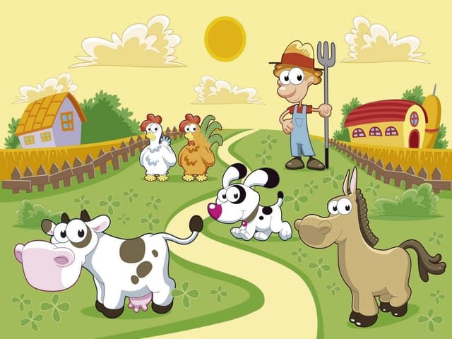 Fototapeta Zwierzęta na farmie z farmerem