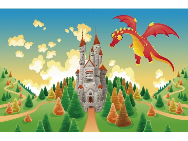 Fototapeta Czerwony smok nad zamkiem