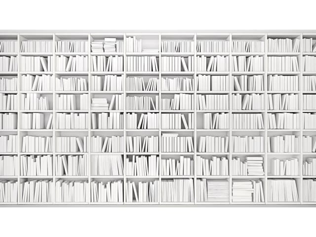 Fototapeta Biała biblioteczka z książkami (mpn: 3472) Fototapeta regały z książkami – biała biblioteczka wypełniona książkami