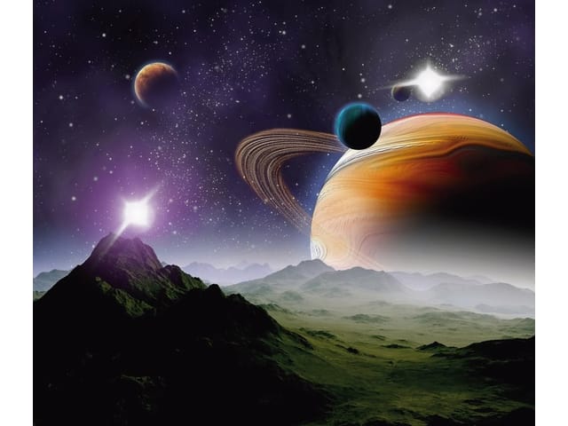 Fototapeta Planety – planeta z pierścieniami na tle gwiazd