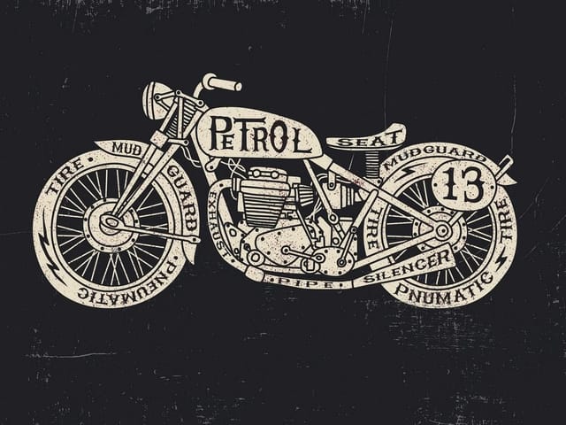 Fototapeta z motywem stylizowanego motocykla vintage na ciemnym tle