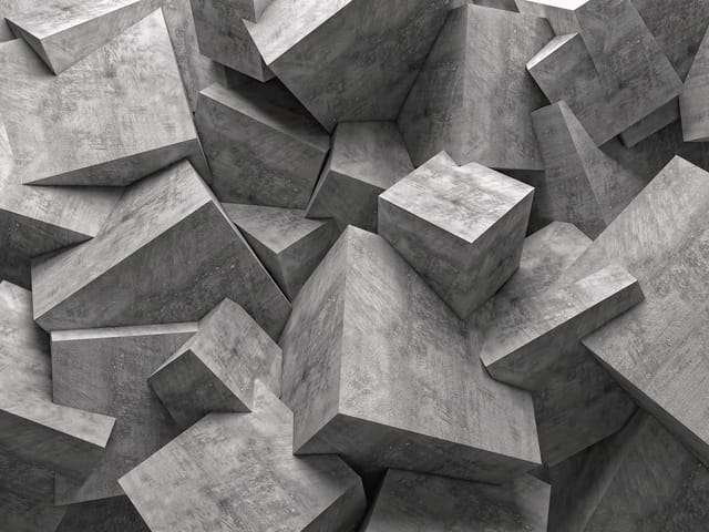 Fototapeta Geometryczne betonowe bloki (mpn: 4045) Fototapeta z geometrycznymi betonowymi blokami w przestrzennej kompozycji