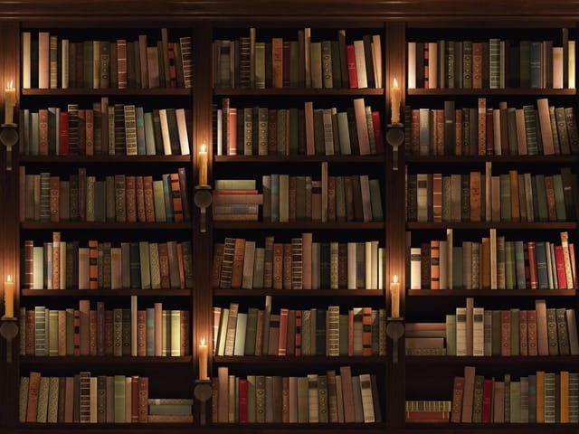Fototapeta – drewniana biblioteczka wypełniona książkami