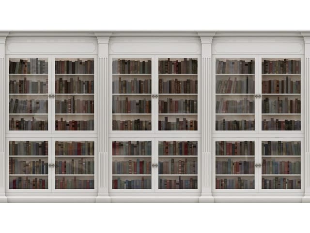 Fototapeta Biała biblioteka z książkami (mpn: 4060) Fototapeta regały z książkami – biała biblioteka z trzema segmentami