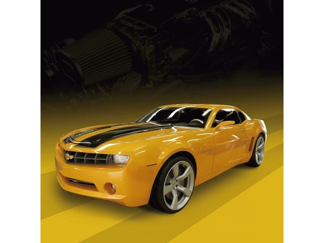 Fototapeta Żółty sportowy samochód z pasami (kod: 4129) Fototapeta Żółty sportowy samochód z pasami