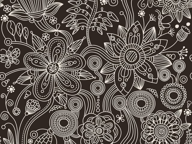 Fototapeta Kwiatowy wzór z dużymi kwiatami (kod: 4188) Fototapeta z dużymi kwiatami i geometrycznymi kształtami na ciemnym tle