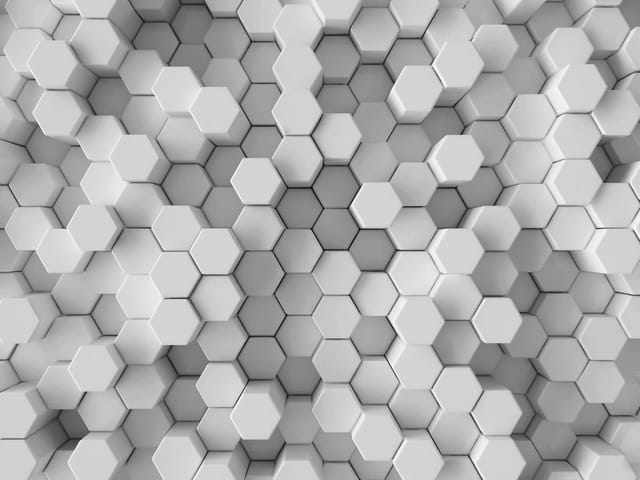 Fototapeta Trójwymiarowa Struktura Heksagonalna (mpn: 4514) Fototapeta z trójwymiarową strukturą heksagonalną i geometrycznym wzorem