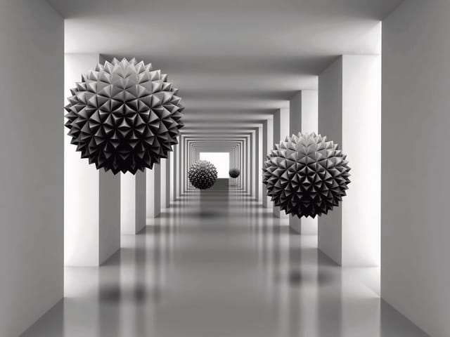 Fototapeta Geometryczne kule w tunelu 3D (mpn: 4693) Fototapeta z geometrycznymi kulami w perspektywicznym tunelu 3D