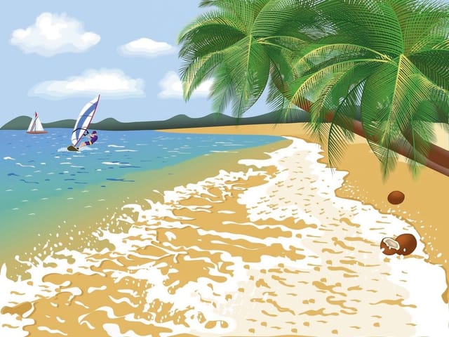 Fototapeta Plaża z Palmami i Błękitnym Morzem (kod: 4843) Fototapeta Plaża z Palmami i Błękitnym Morzem