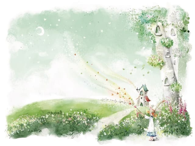 Fototapeta Dziewczynka z Różdżką w Ogrodzie