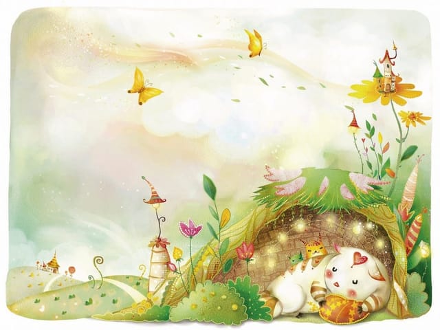 Fototapeta Śpiący kot w bajkowym świecie