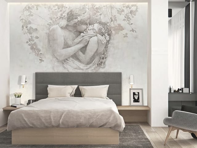 Fototapeta Romantyczna para wśród liści (mpn: 5000) Fototapeta płaskorzeźby – para w romantycznym uścisku