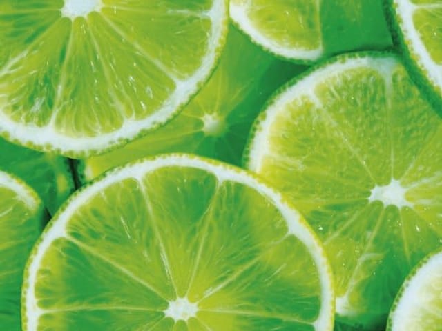 Fototapeta z plastrami zielonej limonki, jasnozielone wnętrze i zielone skórki