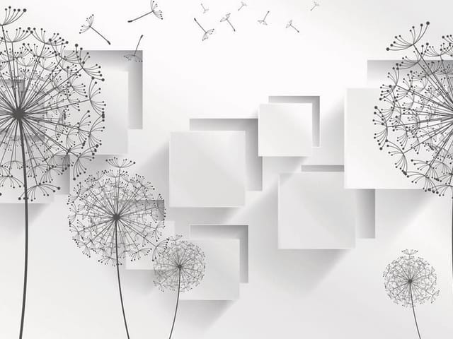 Fototapeta z dmuchawcami na tle geometrycznych kształtów i cieni