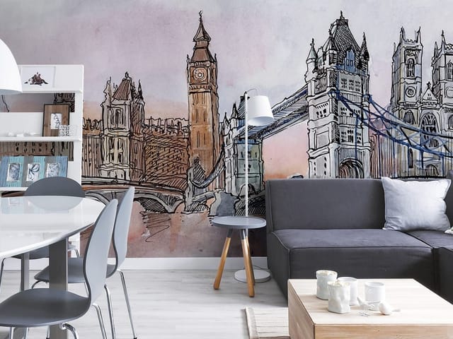 Fototapeta z mostem i wieżami w Londynie, zachmurzone niebo