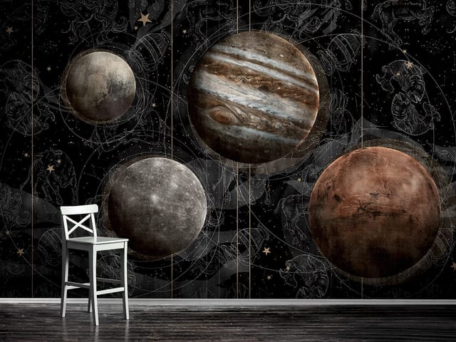Fototapeta Planety – cztery planety na tle ciemnego nieba pełnego gwiazd
