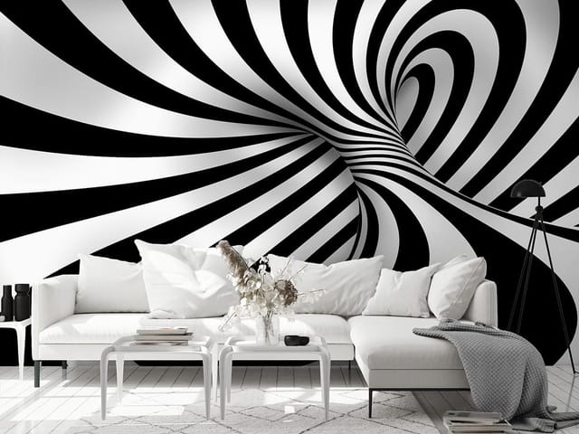 Fototapeta Czarno-białe spiralne wzory 3D (mpn: 5899) Fototapeta z czarno-białymi spiralnymi wzorami i trójwymiarowym efektem