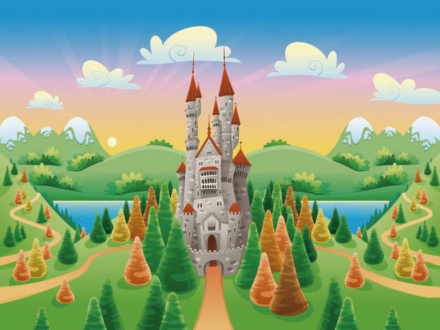 Fototapeta Zamek na wzgórzu z kolorowymi drzewami (kod: 6149) Fototapeta Zamek na wzgórzu z kolorowymi drzewami