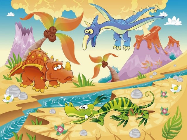 Fototapeta Kolorowe Dinozaury w Krajobrazie (kod: 6155) Fototapeta Kolorowe Dinozaury w Krajobrazie