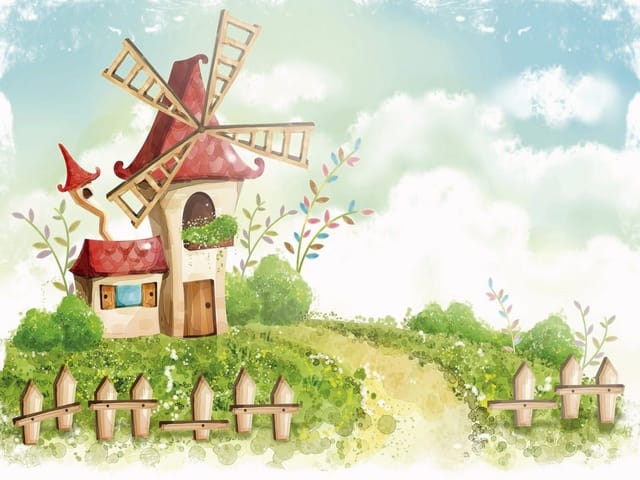 Fototapeta Wiatrak z czerwonym dachem