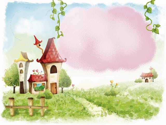 Fototapeta Bajkowe domki na zielonej łące