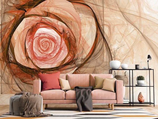 Fototapeta z abstrakcyjnym wzorem róży, spiralne kształty i ciepłe odcienie
